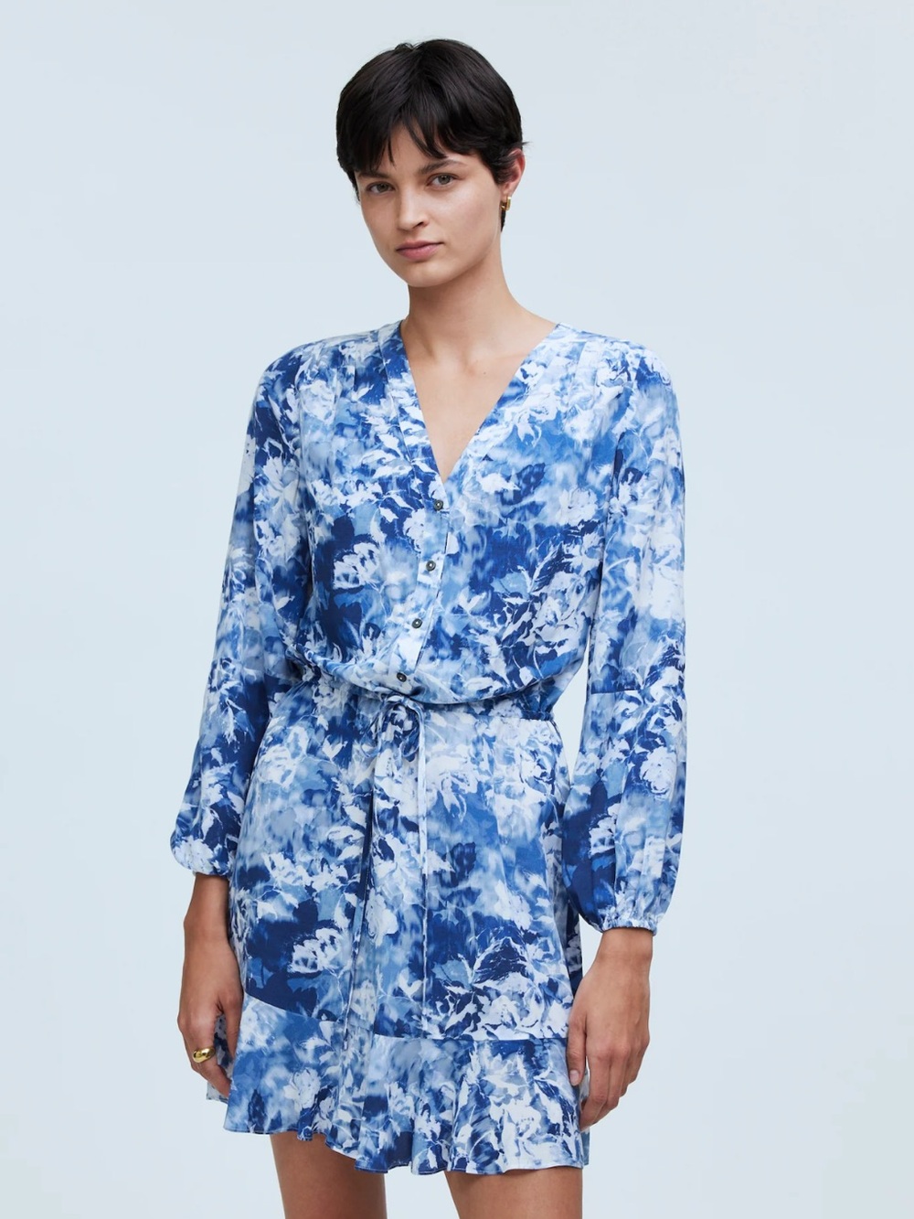 Madewell Blue and White Floral Print Button-Up Top